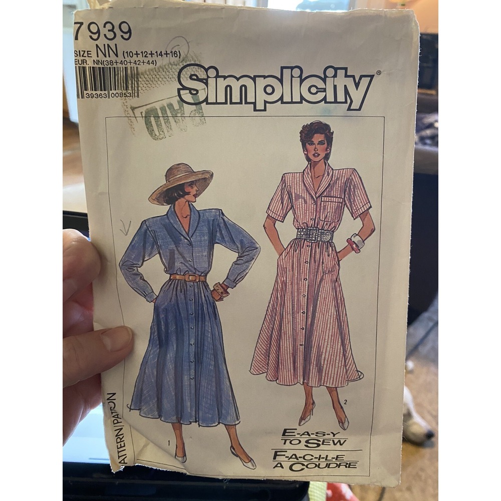 Vintage 1987 Simplicity 7939 Sewing Pattern Dress Size 10-16 Retro 80s Style